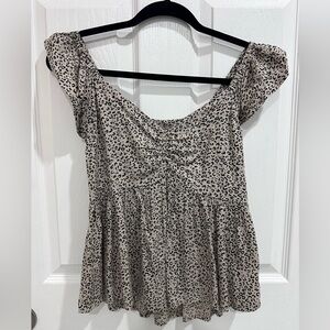 Women's Beige Leopard Print Peplum Top
